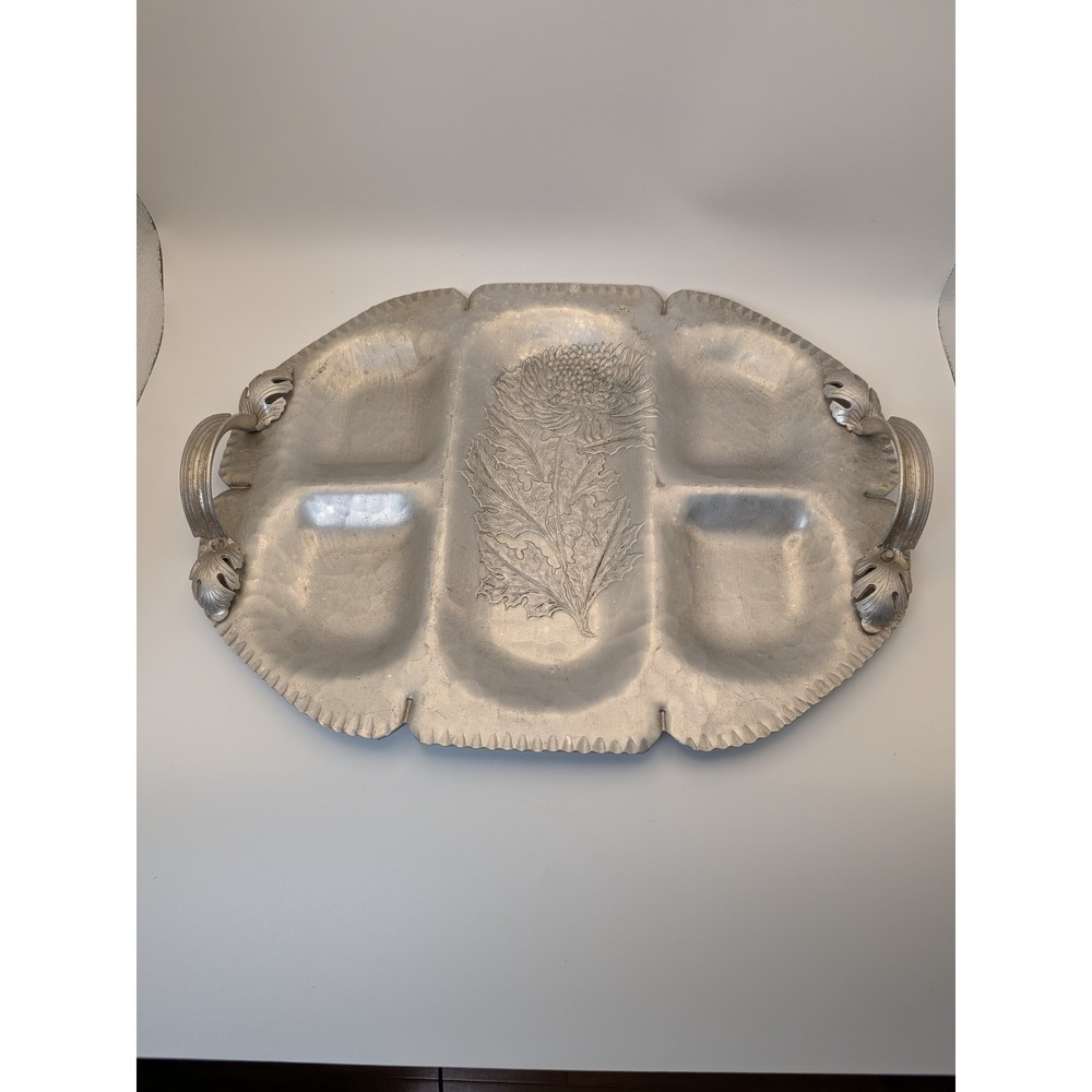 Vintage Continental Hammered Aluminum Serving Tray Mid Century